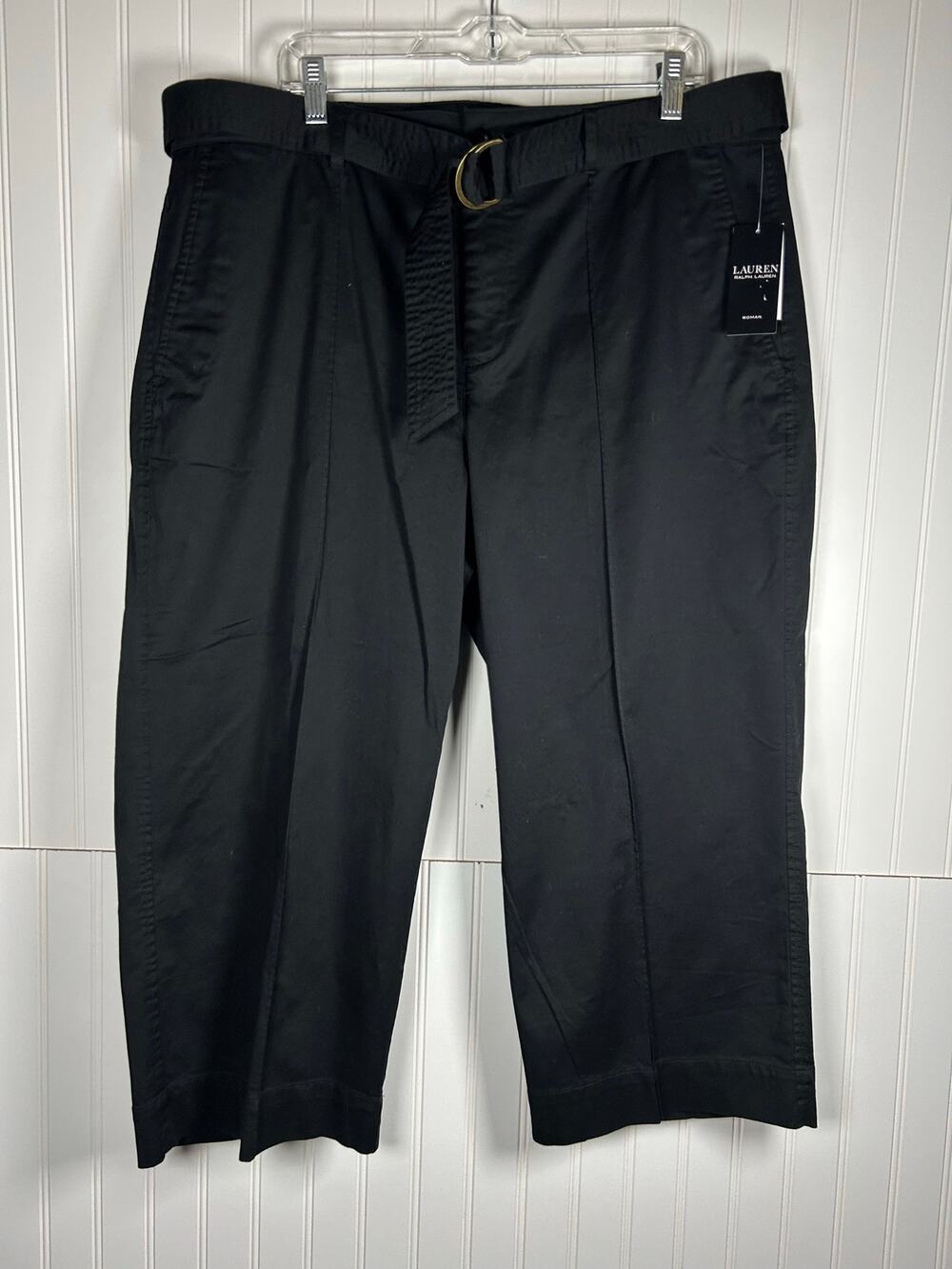 Lauren Ralph Lauren Women's Black Label Wide Leg Crop Pant Capri Black Sz 16W